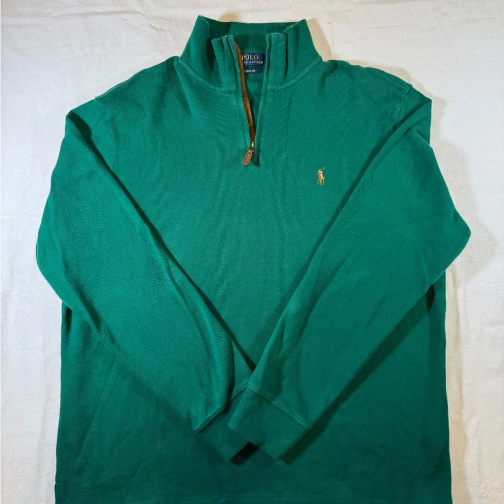 Men’s Polo by Ralph Lauren Green Quarter-Zip Sweater - Picture 2 of 10